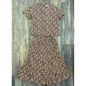 Petite Sophisticate Skirt Set Women’s Sm Brown Red Floral 2-Pc Vtg Fall Fashion